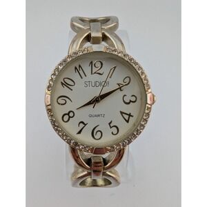 Studio Time Gold Women's Bangle Band‎ Watch 30mm Case Crystals- New Battery